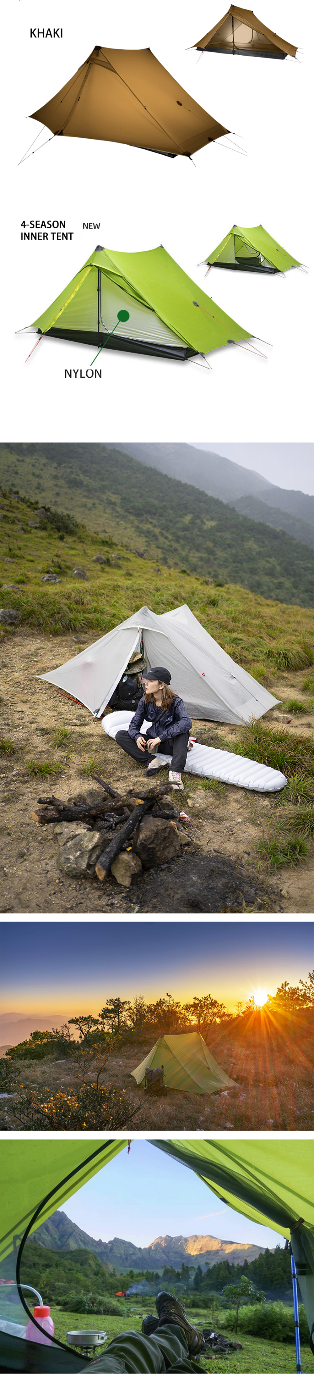 Cheap Goat Tents 3F UL GEAR Lanshan 2 Pro 2 Person 3 4 Season Outdoor Camping Tent  Professional 20D Ultralight Nylon Both Sides Silicon Tent   